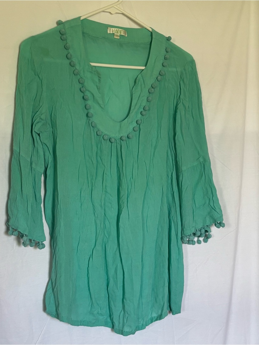Jade Teal Pom-Pom Tunic Top